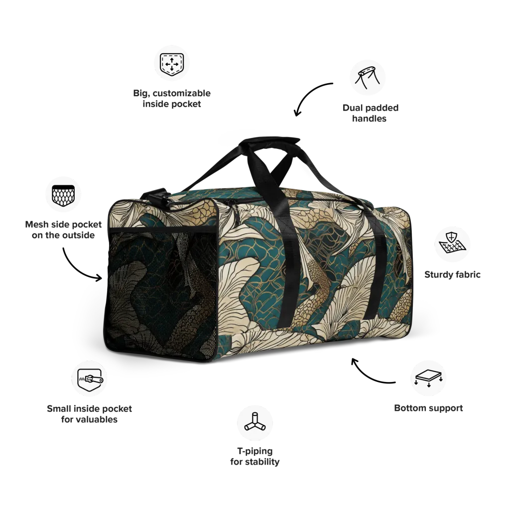 Aqua Filigree on Duffle Bag — Right Front