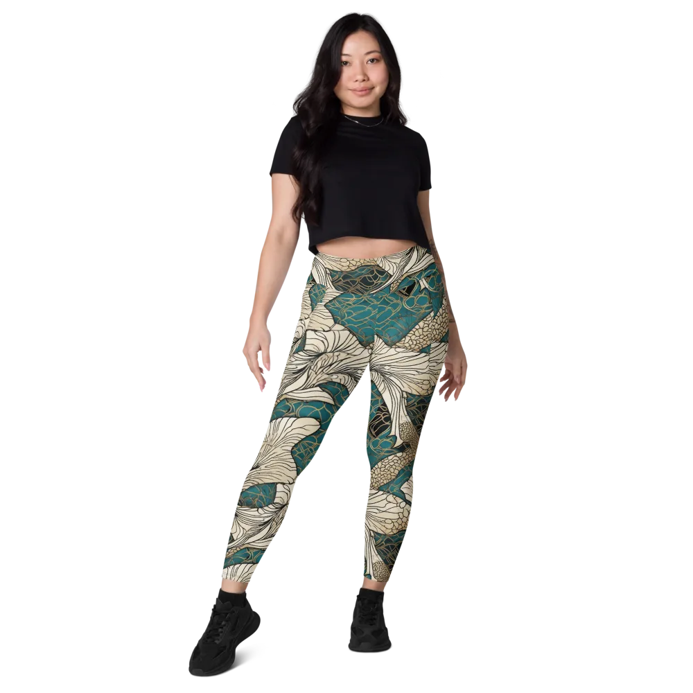 Aqua Filigree on Leggings with Pockets — Front