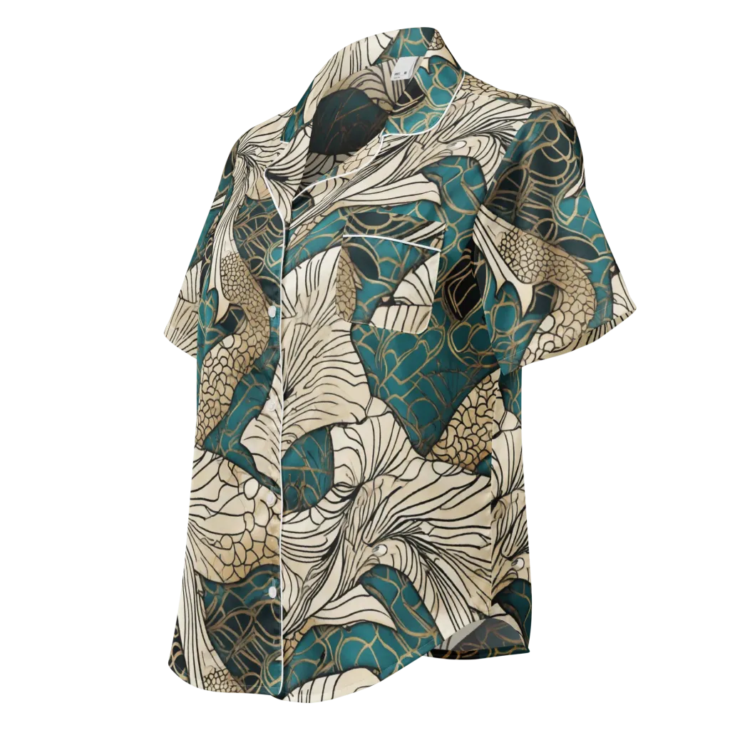 Aqua Filigree on Women's Short Sleeve Pajama Top — Left Front