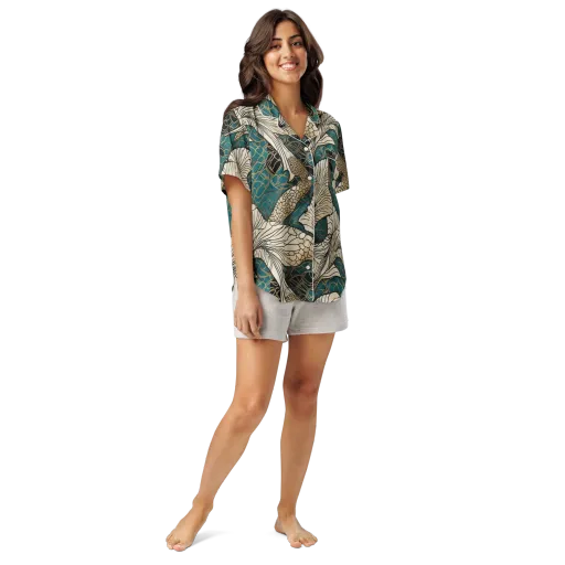 Aqua Filigree on a Women's Short Sleeve Pajama Top
