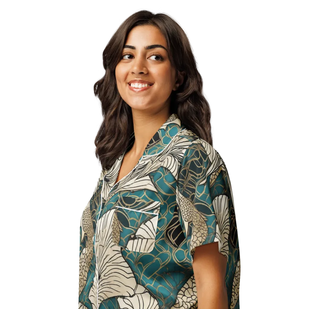 Aqua Filigree on Women's Short Sleeve Pajama Top — Left Front