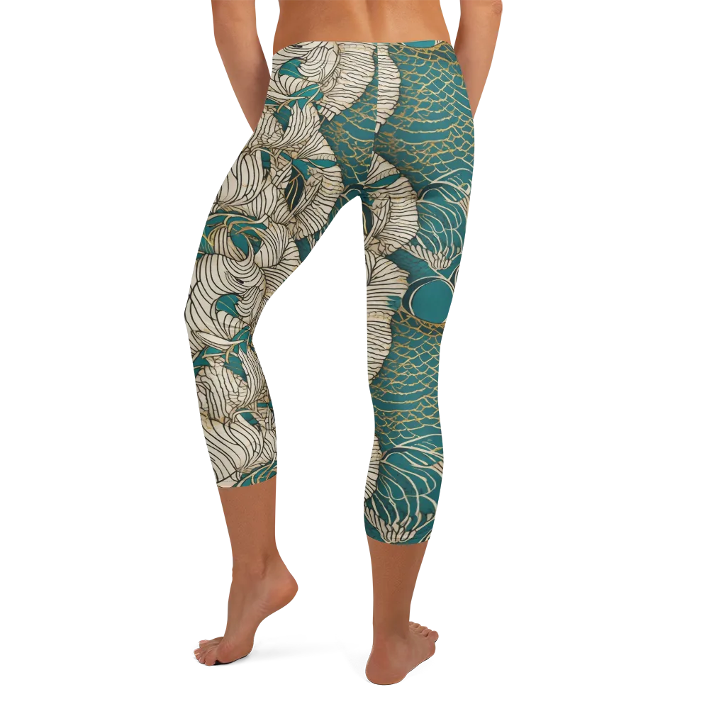 Teal Tidal Bloom on Capri Leggings — Back