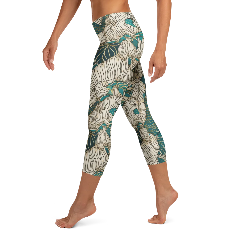 Teal Tidal Bloom on Capri Leggings — Left