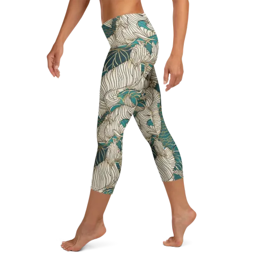 Teal Tidal Bloom on a Capri Leggings