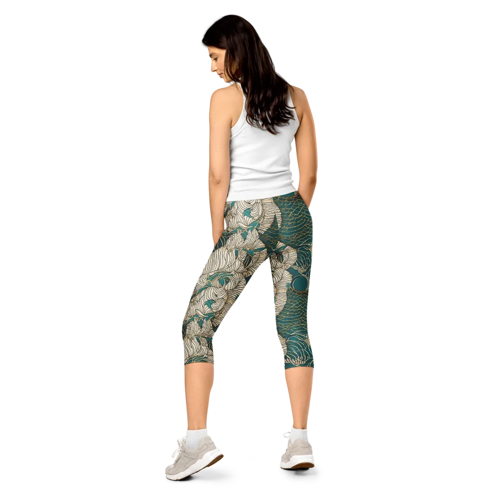 Teal Tidal Bloom on Capri Leggings — Back