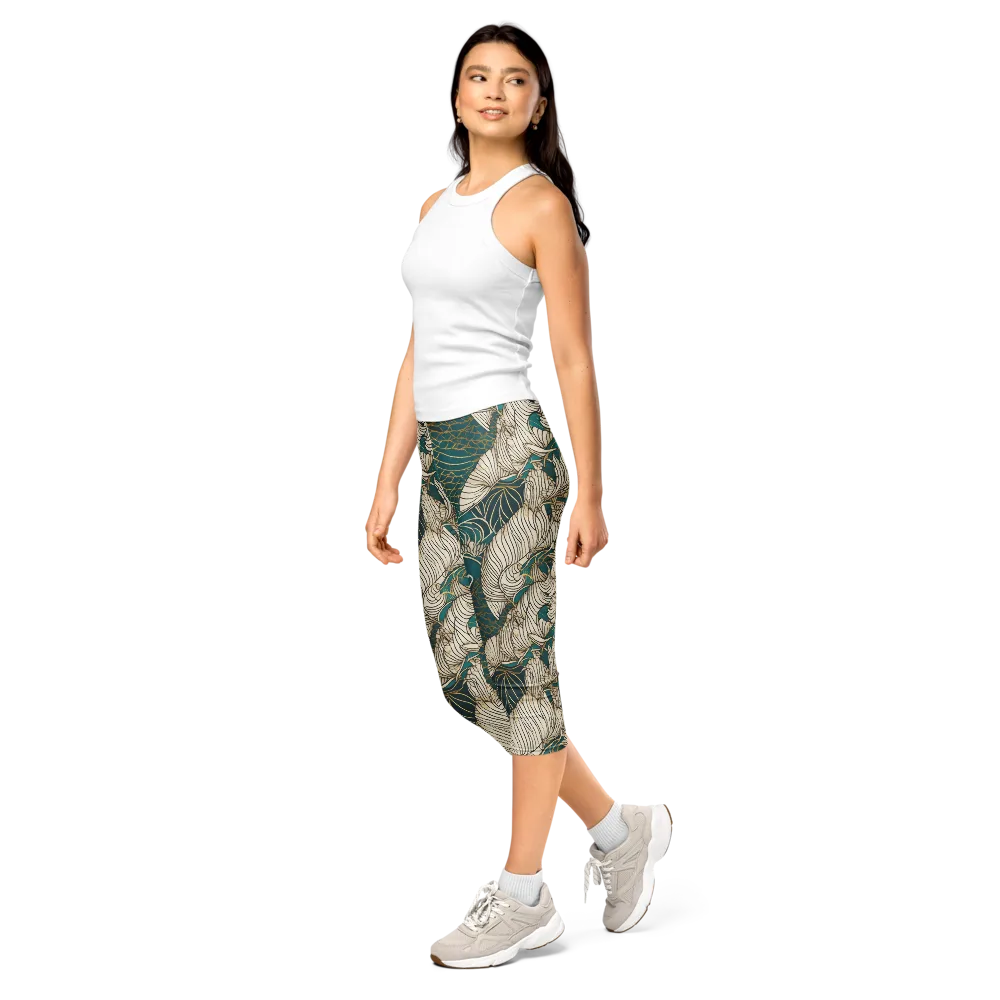 Teal Tidal Bloom on Capri Leggings — Left Front