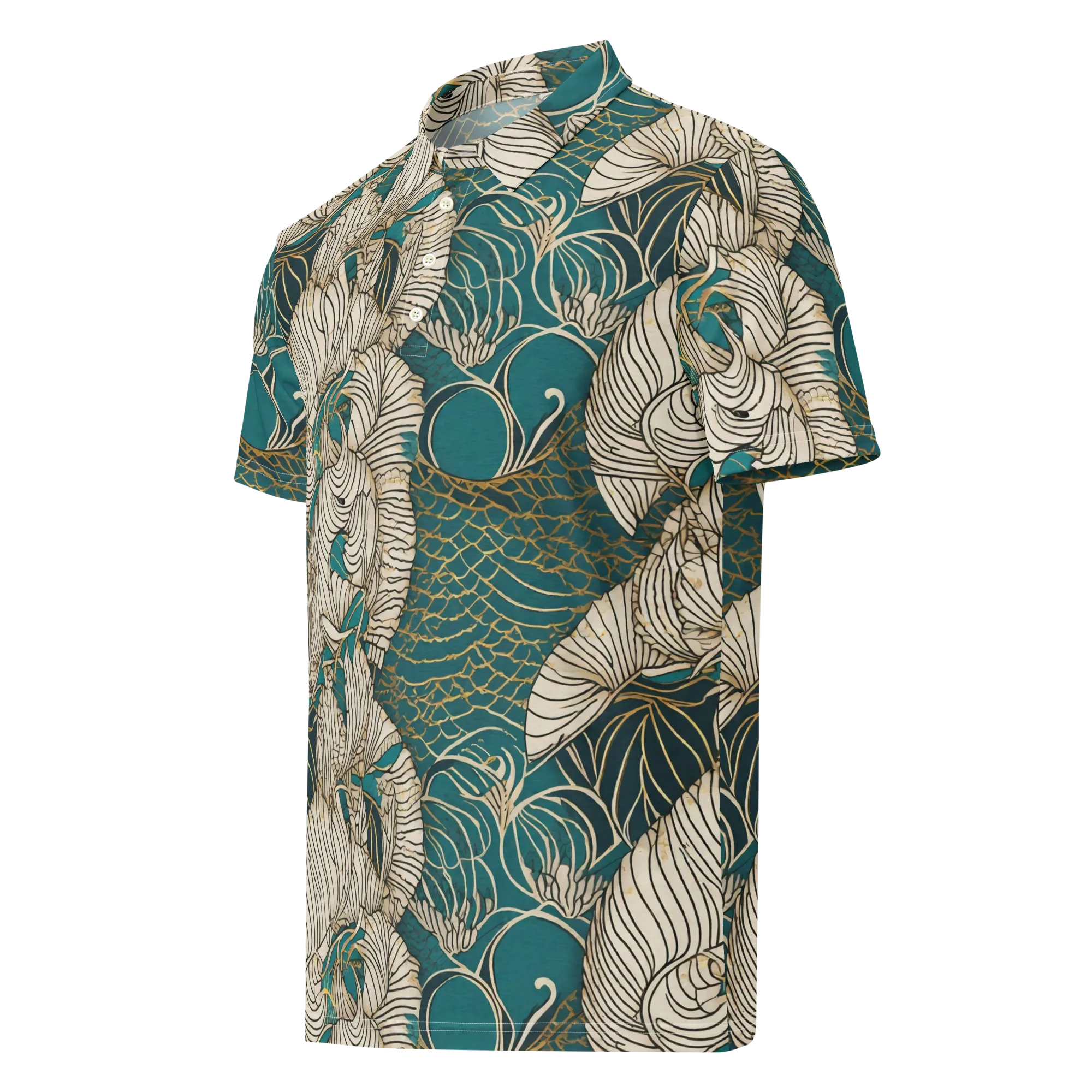 Teal Tidal Bloom on Men's Slim Fit Polo Shirt — Left Front