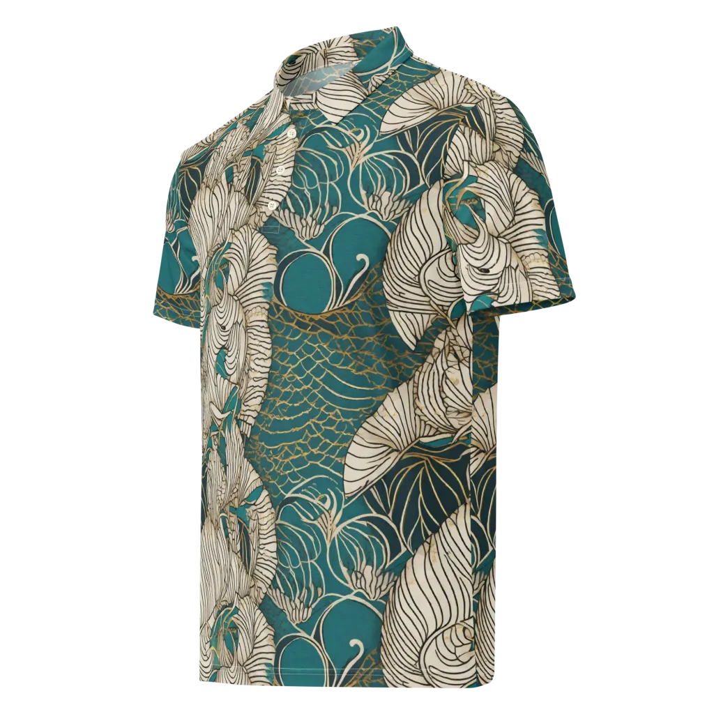 Teal Tidal Bloom on Men's Slim Fit Polo Shirt — Left Front