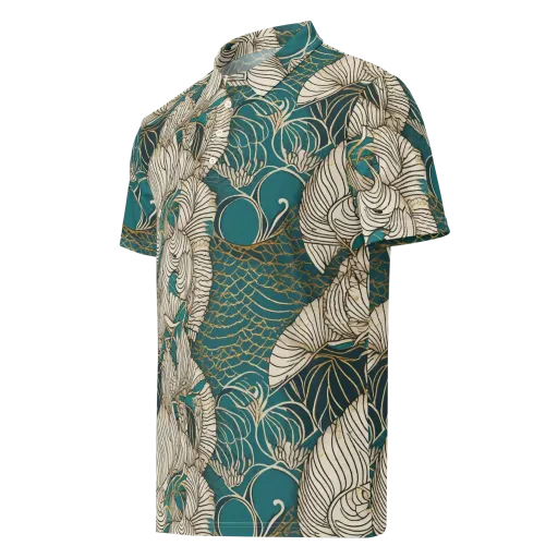 Teal Tidal Bloom on a Men's Slim Fit Polo Shirt