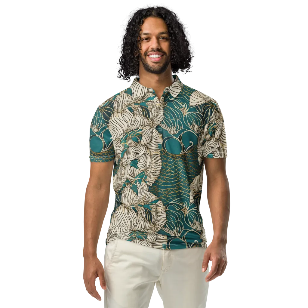 Teal Tidal Bloom on Men's Slim Fit Polo Shirt — Front