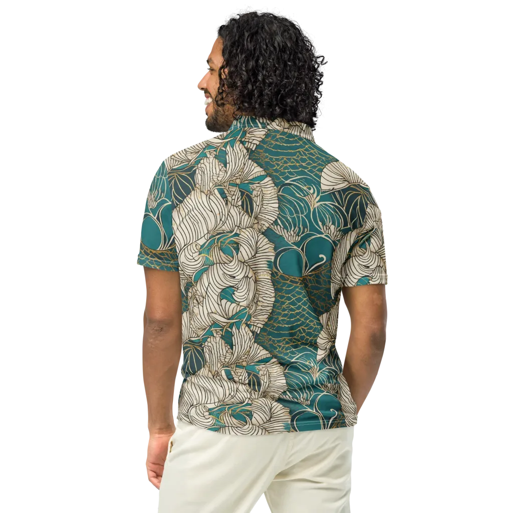 Teal Tidal Bloom on Men's Slim Fit Polo Shirt — Back