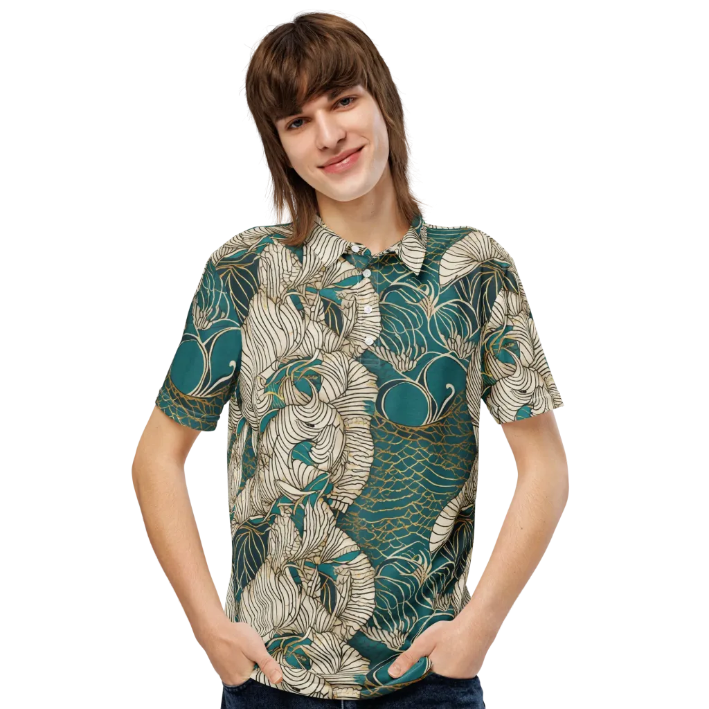 Teal Tidal Bloom on Men's Slim Fit Polo Shirt — Front