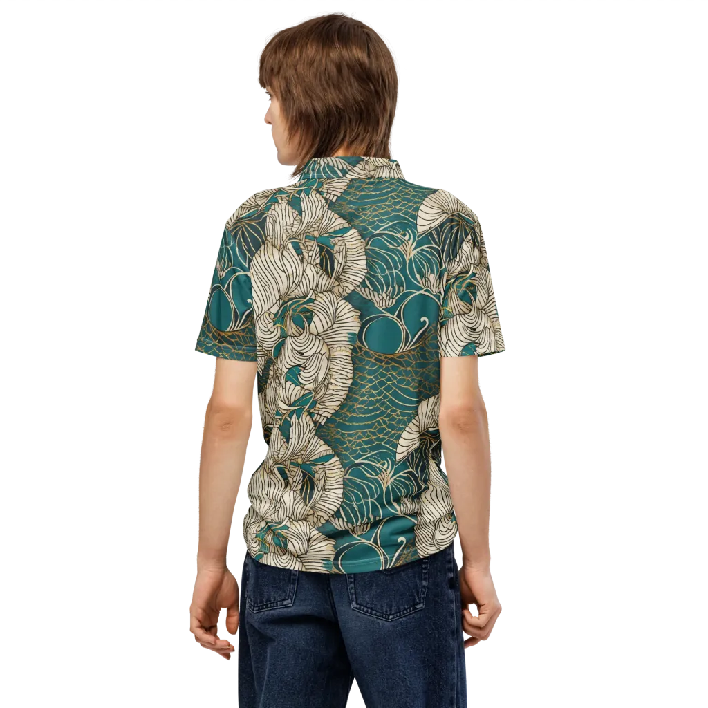 Teal Tidal Bloom on Men's Slim Fit Polo Shirt — Back