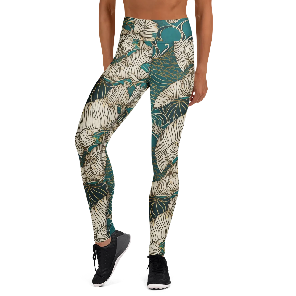 Teal Tidal Bloom on Yoga Leggings — Front
