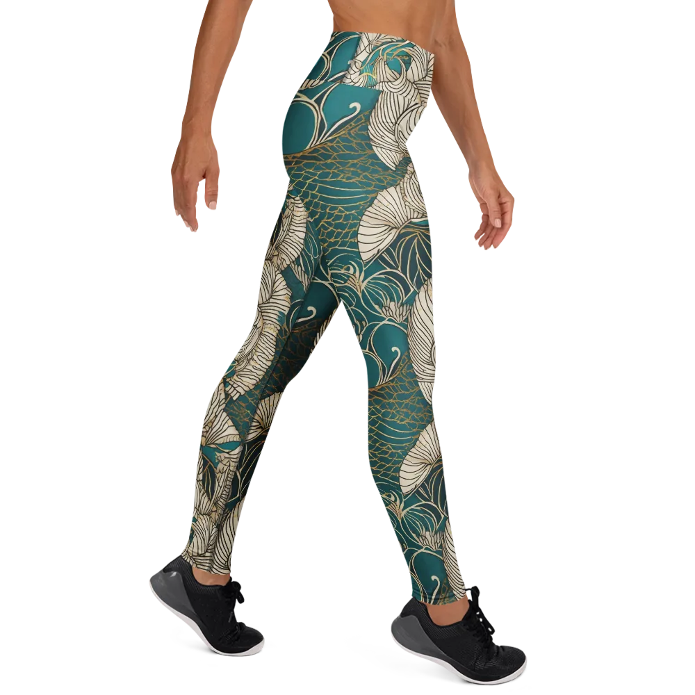 Teal Tidal Bloom on Yoga Leggings — Right