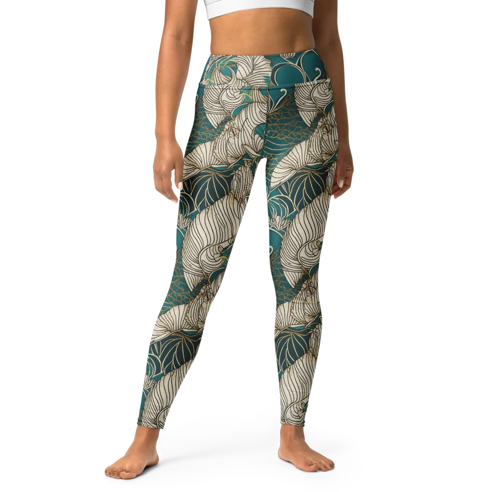 Teal Tidal Bloom on Yoga Leggings — Front