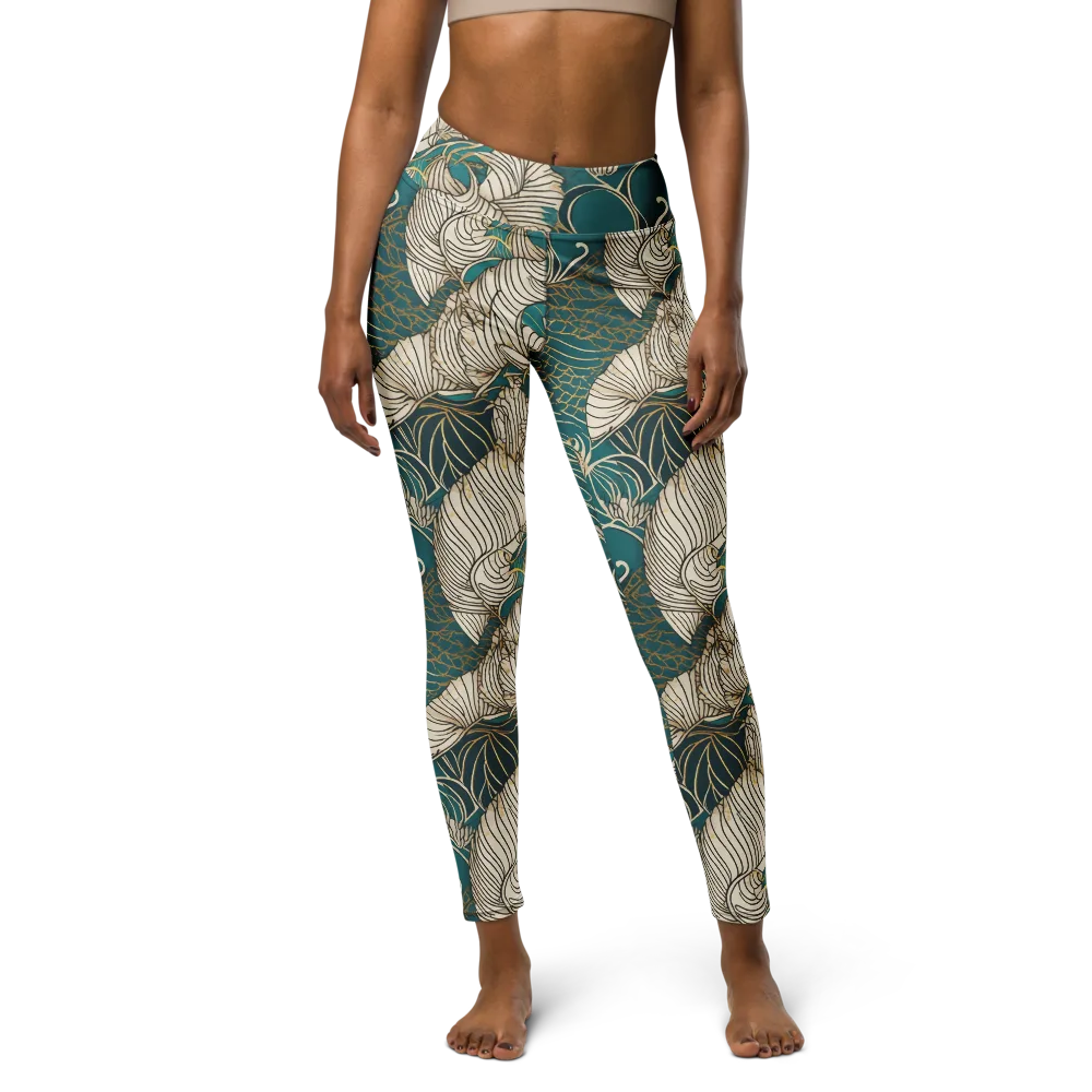 Teal Tidal Bloom on Yoga Leggings — Front