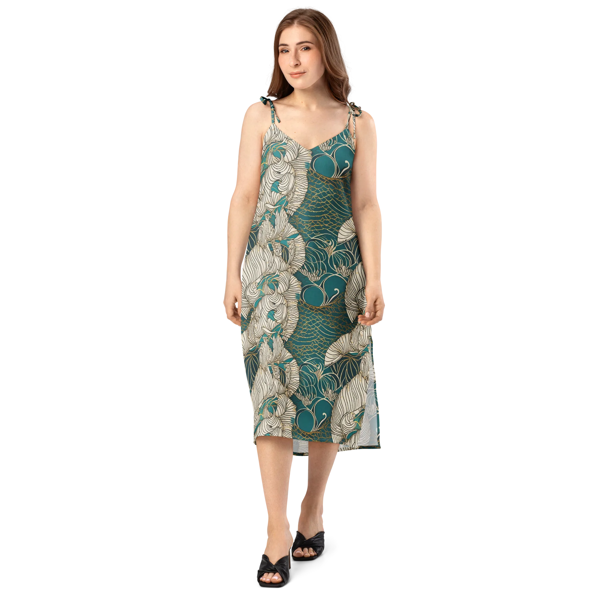 Teal Tidal Bloom on Slip Dress — Front