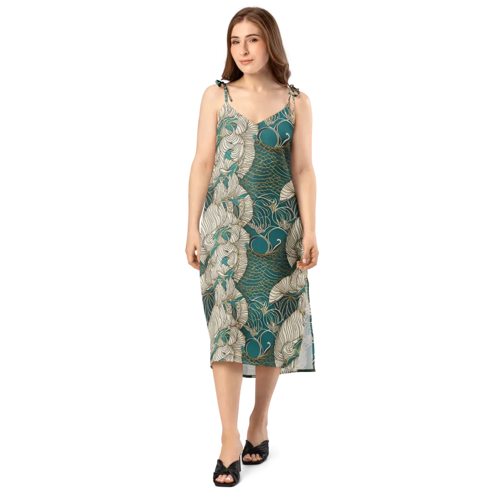 Teal Tidal Bloom on Slip Dress — Front