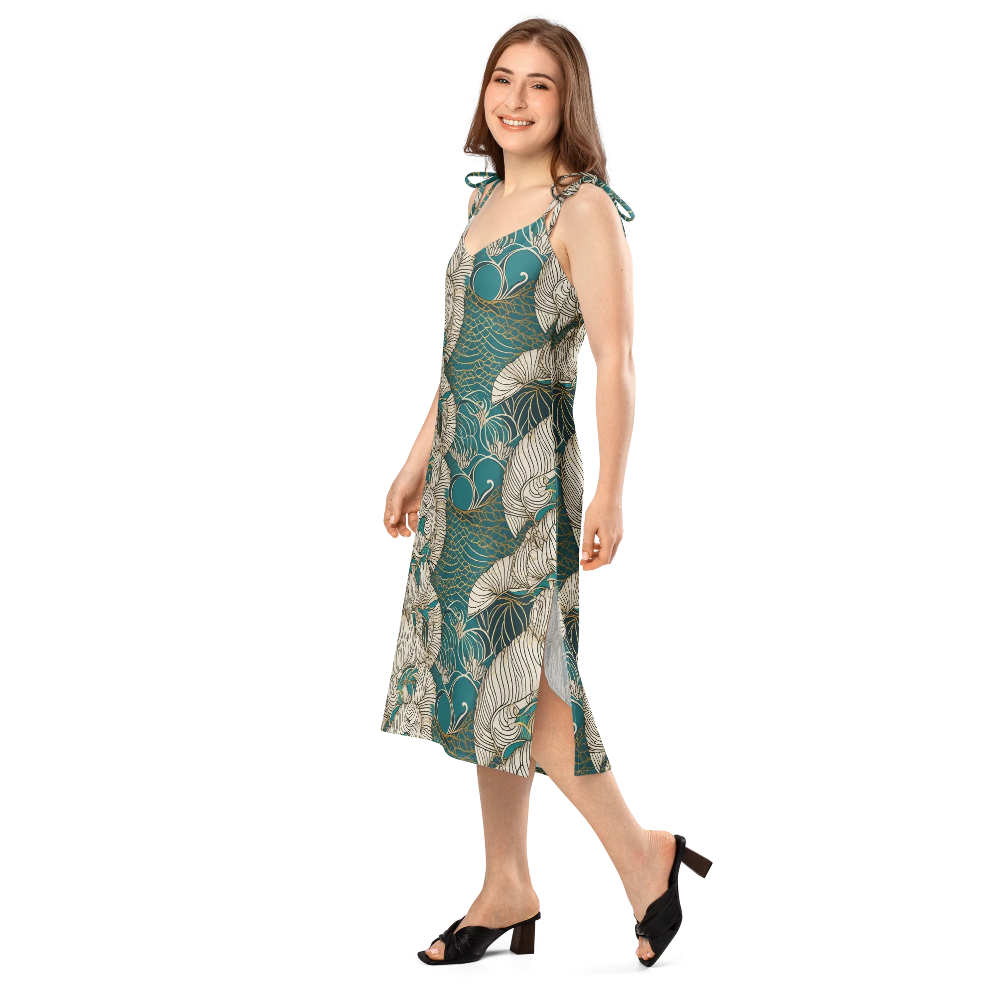Teal Tidal Bloom on Slip Dress — Left Front