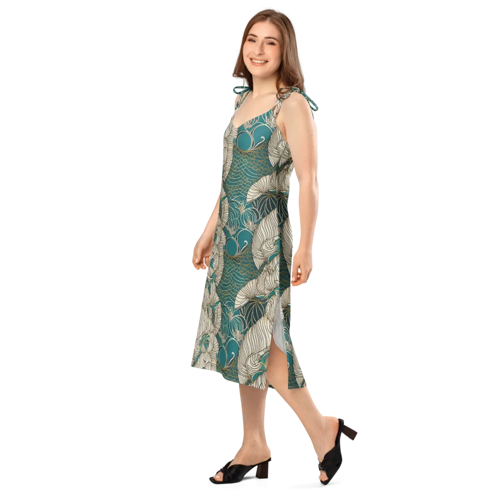 Teal Tidal Bloom on Slip Dress — Left Front
