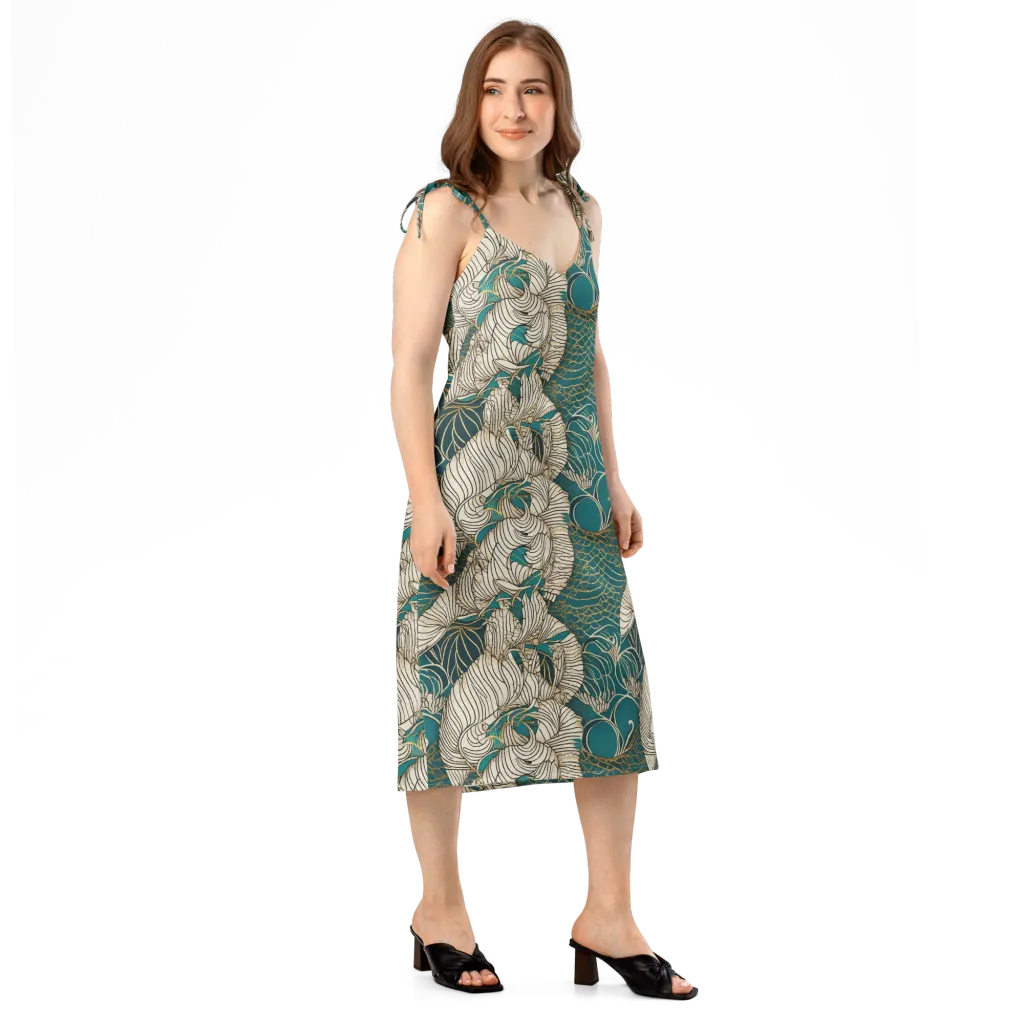Teal Tidal Bloom on Slip Dress — Right Front
