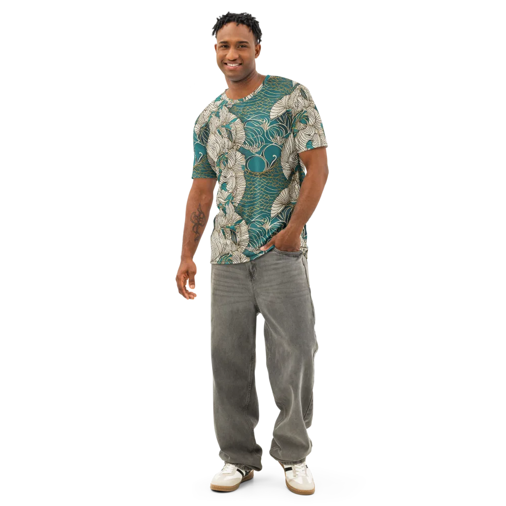 Teal Tidal Bloom on Men's Cotton Crew Neck T-Shirt — Front
