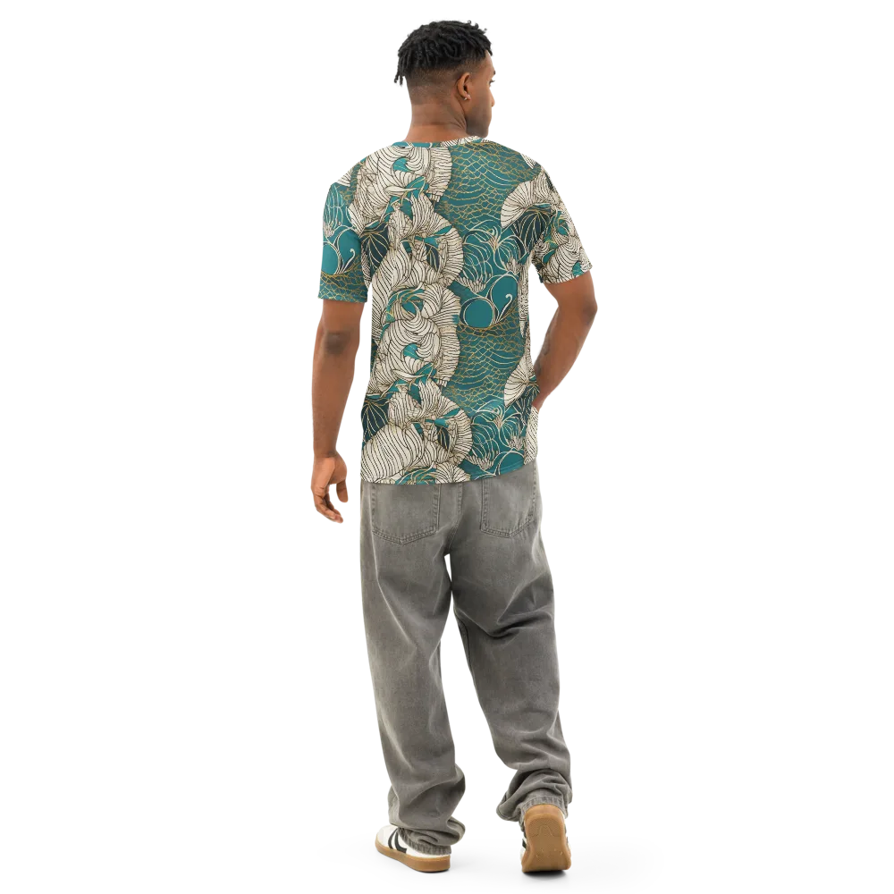Teal Tidal Bloom on Men's Cotton Crew Neck T-Shirt — Back