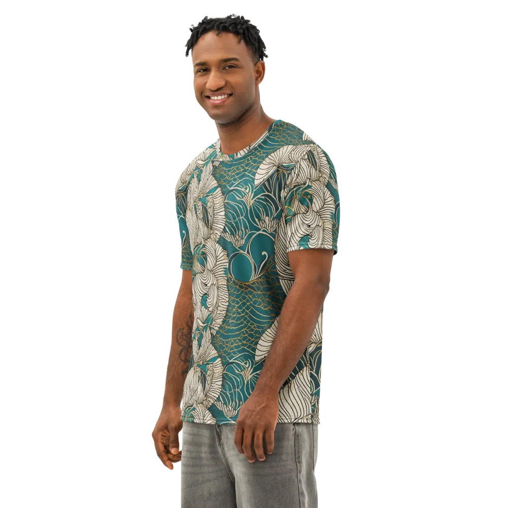 Teal Tidal Bloom on Men's Cotton Crew Neck T-Shirt — Left Front