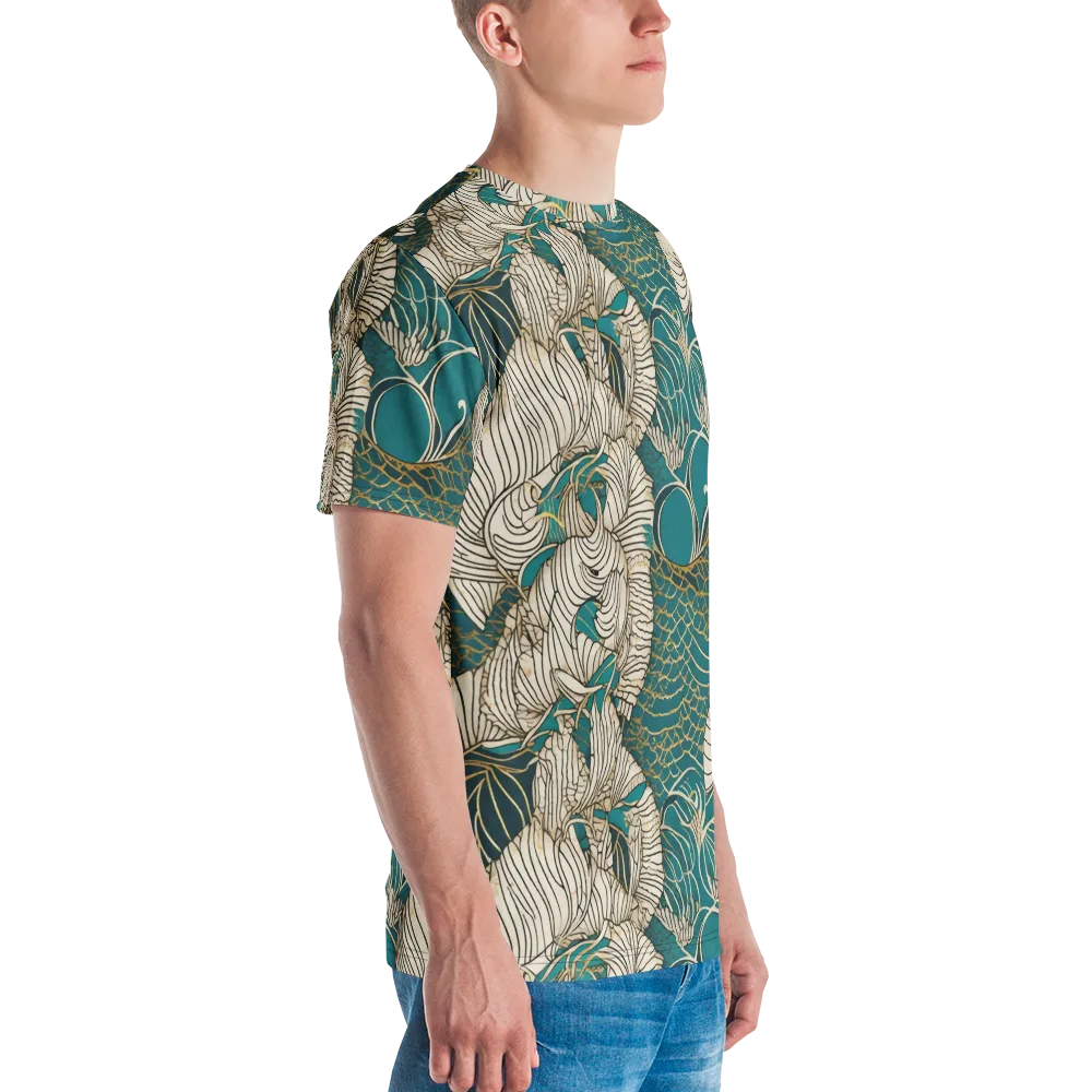 Teal Tidal Bloom on Men's Crew Neck T-Shirt — Right
