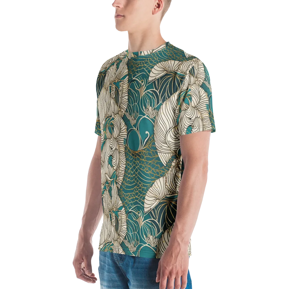 Teal Tidal Bloom on Men's Crew Neck T-Shirt — Left