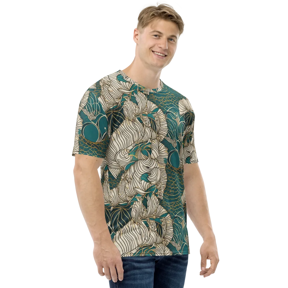 Teal Tidal Bloom on Men's Crew Neck T-Shirt — Right