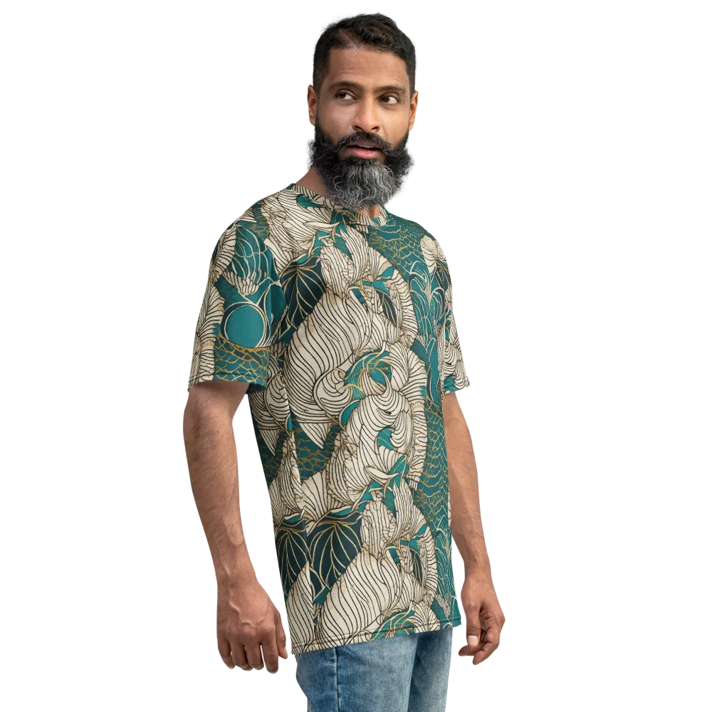 Teal Tidal Bloom on Men's Crew Neck T-Shirt — Right