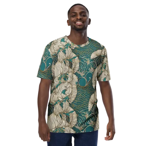 Teal Tidal Bloom on a Men's Crew Neck T-Shirt