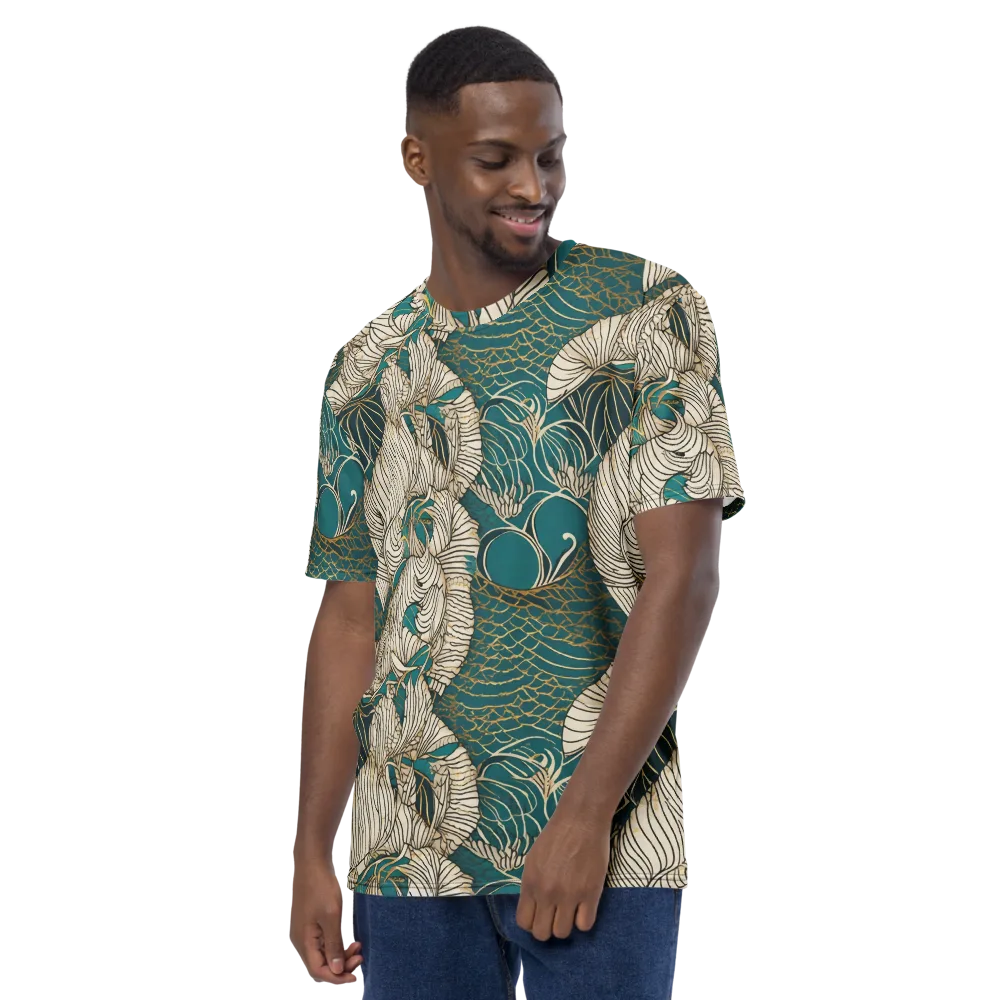 Teal Tidal Bloom on Men's Crew Neck T-Shirt — Left