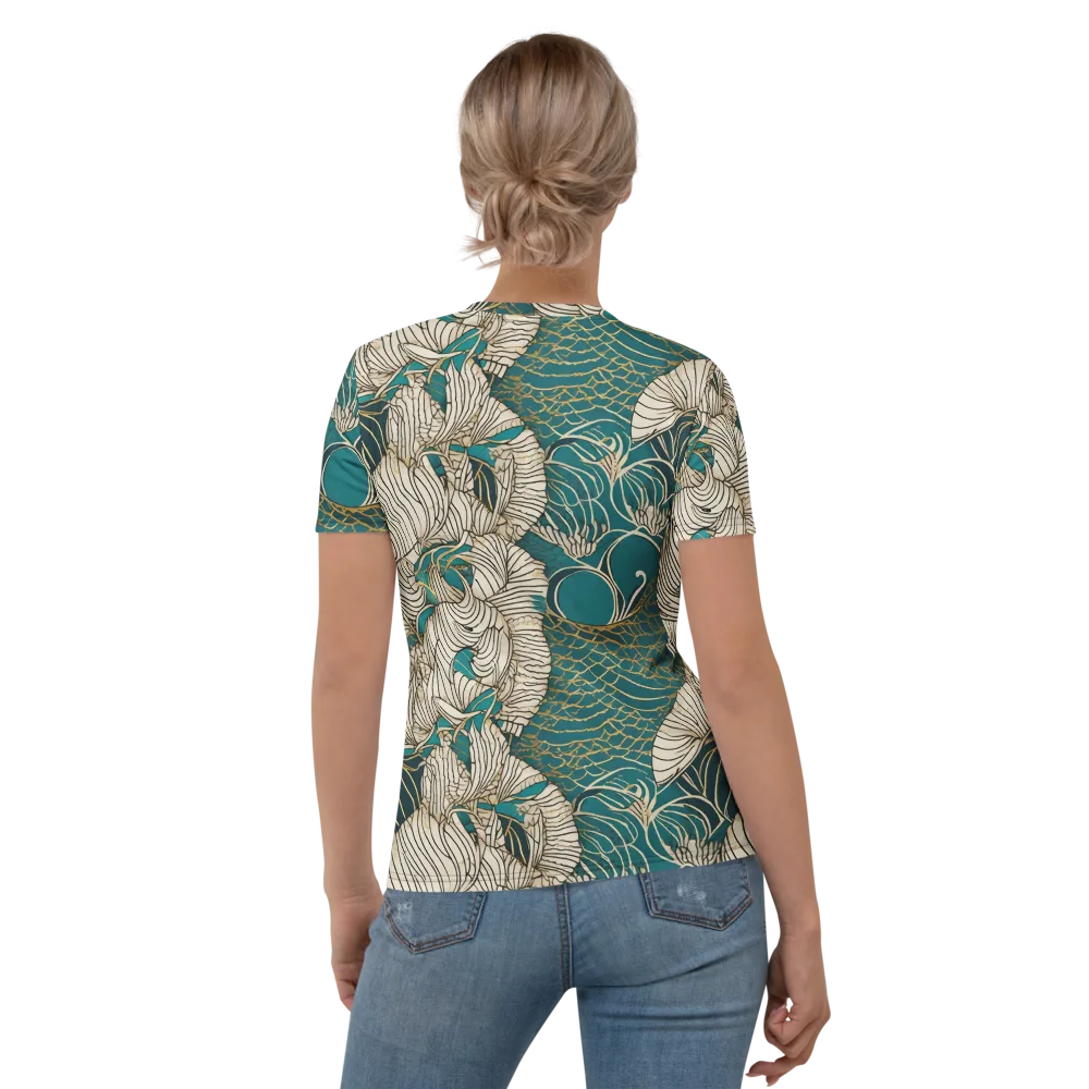 Teal Tidal Bloom on Women's Crew Neck T-Shirt — Back