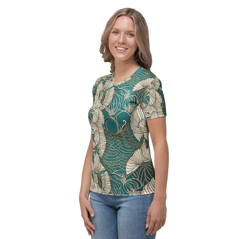Teal Tidal Bloom on Women's Crew Neck T-Shirt — Left
