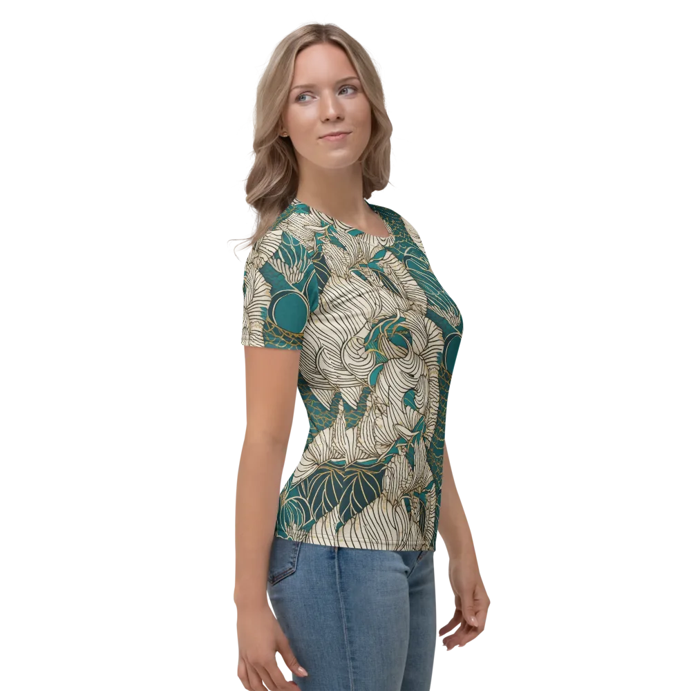Teal Tidal Bloom on Women's Crew Neck T-Shirt — Right