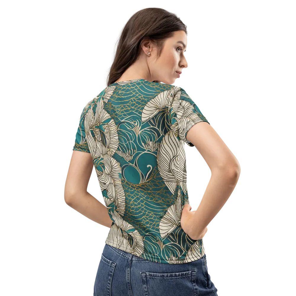 Teal Tidal Bloom on Women's Crew Neck T-Shirt — Back