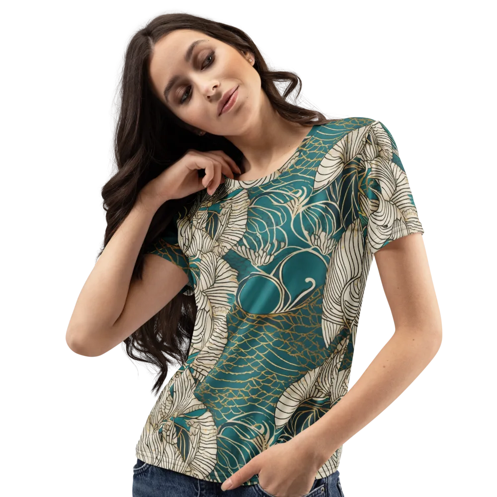 Teal Tidal Bloom on Women's Crew Neck T-Shirt — Left Front