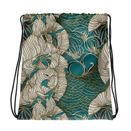 Teal Tidal Bloom on a Drawstring Bag