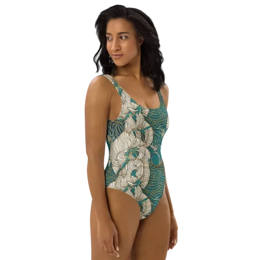 Teal Tidal Bloom on a One-Piece Swimsuit