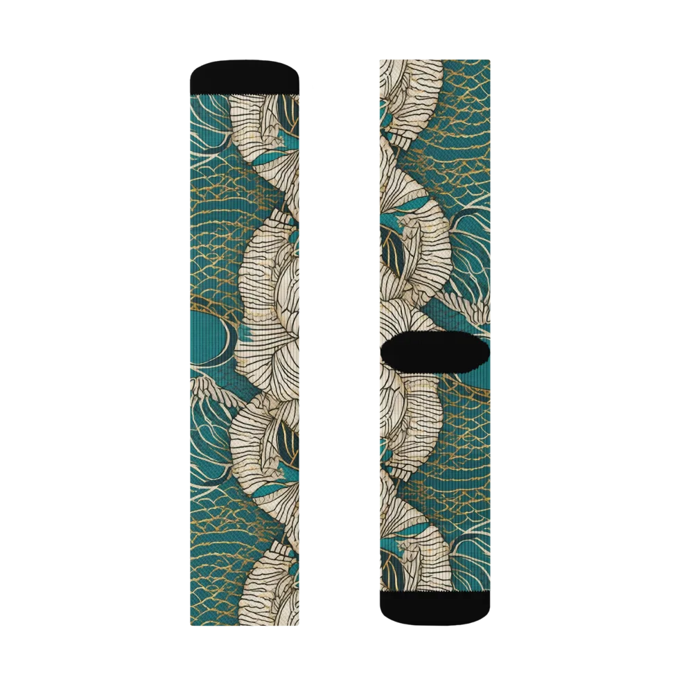 Teal Tidal Bloom on Socks — Right Sock