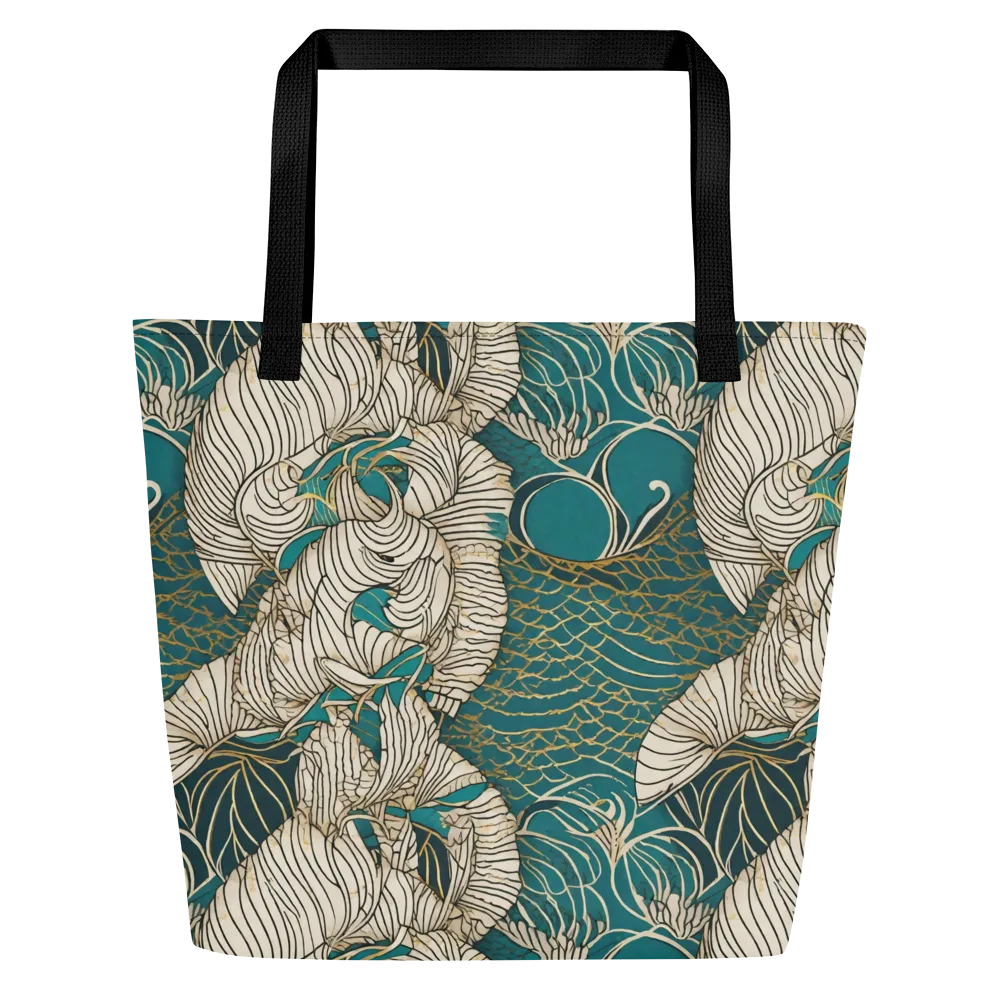 Teal Tidal Bloom on Large Tote Bag W/ Pocket — Front