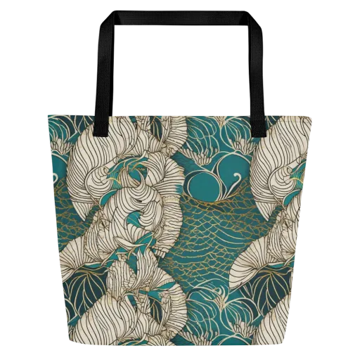 Teal Tidal Bloom on a Large Tote Bag W/ Pocket