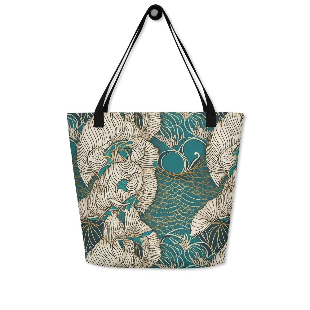 Teal Tidal Bloom on Large Tote Bag W/ Pocket — Front