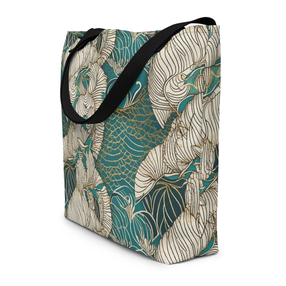 Teal Tidal Bloom on Large Tote Bag W/ Pocket — Front
