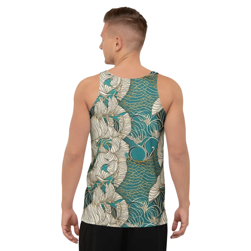 Teal Tidal Bloom on Men's Tank Top — Back