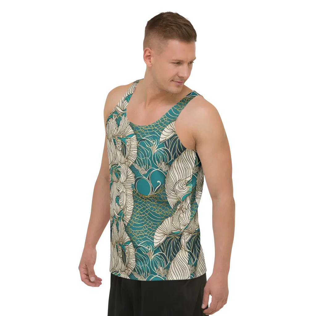 Teal Tidal Bloom on Men's Tank Top — Left Front