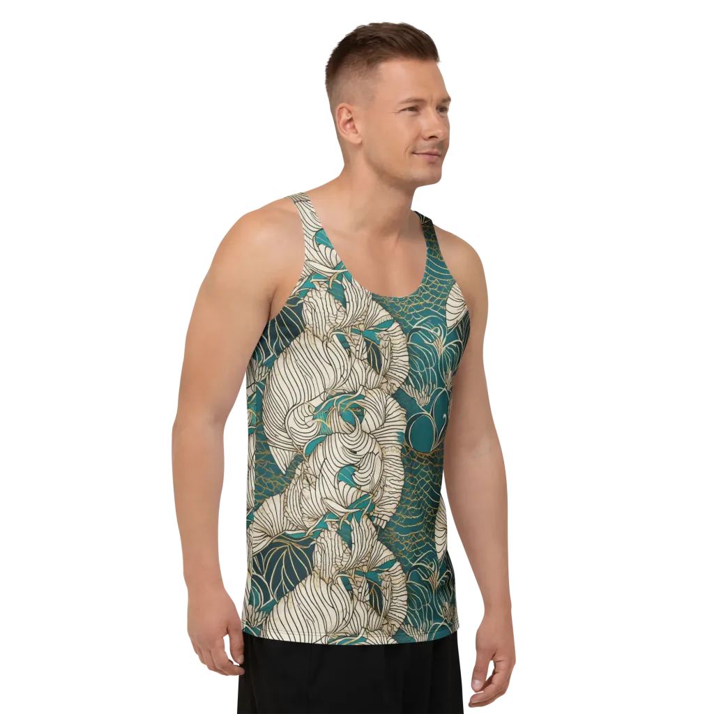 Teal Tidal Bloom on Men's Tank Top — Right Front